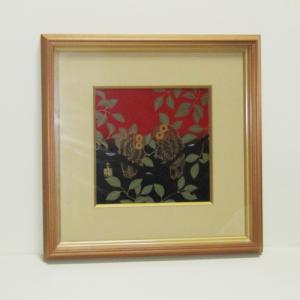 輪島塗 漆額(パネル) -ふくろうの蒔絵仕上げ- [黒色] 木枠、梨地、螺鈿入り