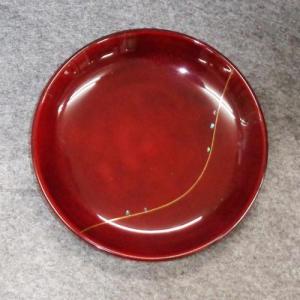 輪島塗 銘々皿 丸形 -貝と線の蒔絵仕上げ- [内外朱タメ色]