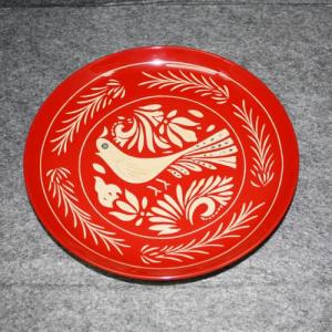 輪島塗 大皿 -ハチドリの蒔絵仕上げ- [内外朱色] 螺鈿入り