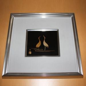 輪島塗 漆額(パネル) -立鶴の蒔絵仕上げ- [黒色] アルミ枠