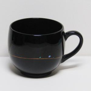 輪島塗 コーヒーカップ -貝に線の蒔絵仕上げ- [内外面とも黒色] 螺鈿入り