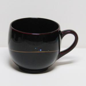 輪島塗 コーヒーカップ -貝に線の蒔絵仕上げ- [ 内外面とも黒タメ色 ] 螺鈿入り