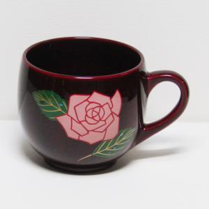 輪島塗 コーヒーカップ -薔薇の蒔絵仕上げ- [内外面とも朱タメ色] 螺鈿入り