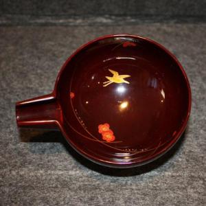 輪島塗 片口 (大) -梅に鶯の蒔絵仕上げ- [内外朱タメ色] 梨地、螺鈿・切り金入り