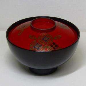 輪島塗 小吸物椀 七宝花菱蒔絵(蓋内外) - [朱色(蓋)、黒色(親)] 蓋付き、銀縁(蓋の周り縁)