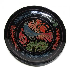 輪島塗 飾り皿 -ハミングバード(ハチドリ)の蒔絵仕上げ- [内外面とも黒色] 螺鈿(ラデン)