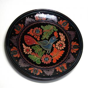 輪島塗 飾り皿 -ハミングバード(ハチドリ)の蒔絵仕上げ- [内外面とも黒タメ色] 螺鈿入り