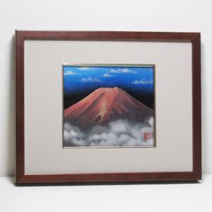 輪島塗 漆額(パネル) -赤富士の沈金仕上げ- [黒色] 木枠