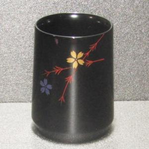 輪島塗 ビアカップ (小) -しだれ桜の蒔絵仕上げ- [黒色] 梨地