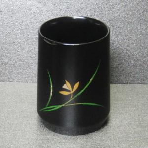 輪島塗 ビアカップ (小) -蘭の蒔絵仕上げ- [黒色] 梨地