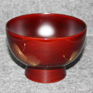 輪島塗 汁椀 (大) -飛花の沈金仕上げ- [内外面とも朱タメ色]