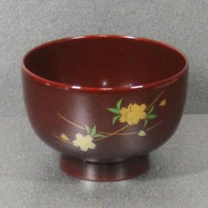 輪島塗 雑煮椀 布袋形 -山桜の蒔絵仕上げ- [内外面とも朱タメ色]