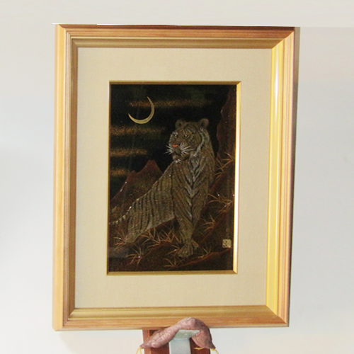 輪島塗 漆額(パネル)- 虎の高蒔絵仕上げ- [黒色] 木枠、梨地、螺鈿