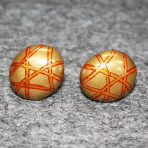 輪島塗 イヤリング 楕円形 -金地線の蒔絵仕上げ- [朱色]