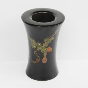 輪島塗花器 – 瓢箪の蒔絵仕上げ - [黒色] 扇形、梨地、螺鈿(ラデン)・切り金入り